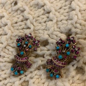Vintage Earrings Rubies Diamonds & Turquoise